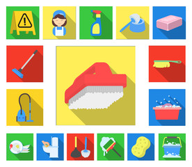 Cleaning and maid flat icons in set collection for design. Equipment for cleaning vector symbol stock web illustration.