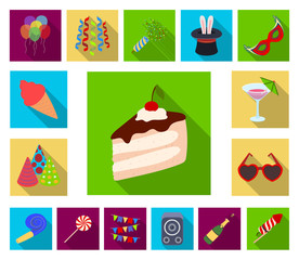 Party, entertainment flat icons in set collection for design. Celebration and treat vector symbol stock web illustration.