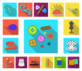 Sewing, atelier flat icons in set collection for design. Tool kit vector symbol stock web illustration.