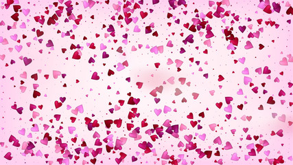 Red, Pink Hearts Vector Confetti. Valentines Day Tender Pattern. Elegant Gift, Birthday Card, Poster Background Valentines Day Decoration with Falling Down Hearts Confetti. Beautiful Pink Scatter
