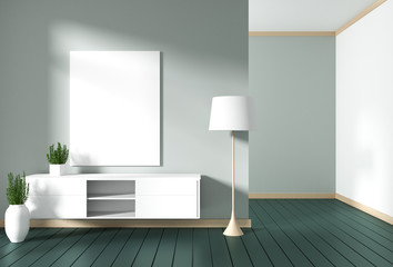 Fototapeta premium Tv cabinet in green modern room,minimal designs, zen style. 3d rendering