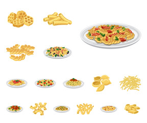 Vector design of pasta and carbohydrate symbol. Set of pasta and macaroni vector icon for stock.