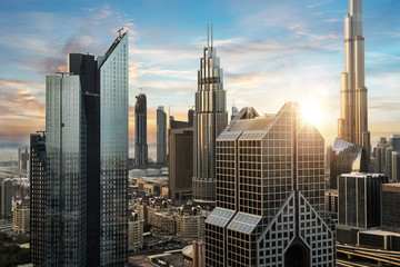 Dubai sunset panoramic view of downtown
