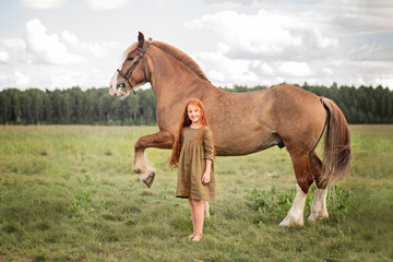 girl with horse in a field