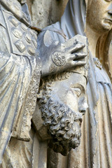Fototapeta premium Reims, France. The Cathedral of Our Lady (Cathedrale Notre Dame), a major High Gothic building and landmark in the French city of Reims
