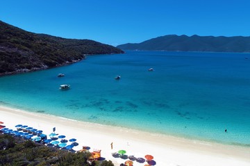 Arraial do Cabo, Brazil: Aerial view of a paradise sea with crystal water. Fantastic landscape. Great beach view. Brazillian Caribbean.