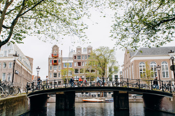 Naklejka premium Amsterdam, Netherlands September 5, 2017 : Bridge over canal in Amsterdam