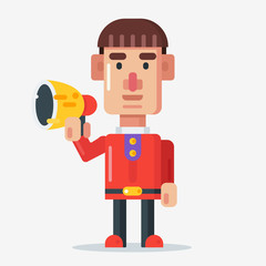 Cartoon man character with red talking with megaphone