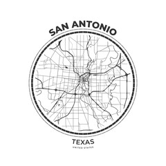 T-shirt map badge of San Antonio, Texas