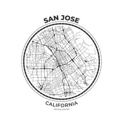 T-shirt map badge of San Jose, California