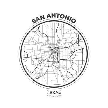 T-shirt Map Badge Of San Antonio, Texas