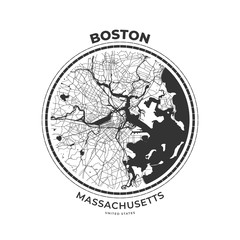 T-shirt map badge of Boston, Massachusetts