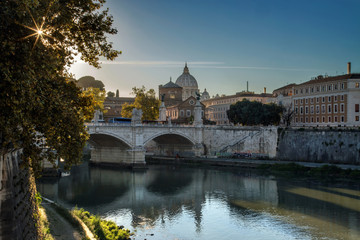 Old bridge over the Tiber river in Rome