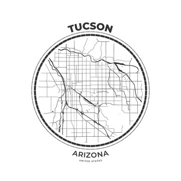 T-shirt map badge of Tucson, Arizona