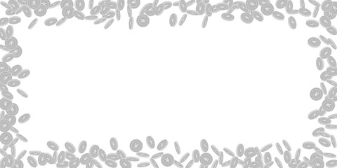 Chinese yuan coins falling. Scattered black and wh