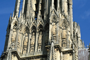 Fototapeta premium Reims, France. The Cathedral of Our Lady (Cathedrale Notre Dame), a major High Gothic building and landmark in the French city of Reims