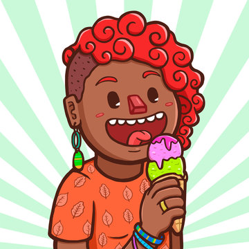 Black girl eating ice cream cone