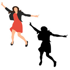 Fototapeta na wymiar isolated, silhouettes of girls jumping, joy, flat style