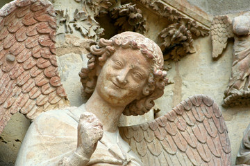 Reims, France. The Cathedral of Our Lady (Cathedrale Notre Dame), a major High Gothic building and...