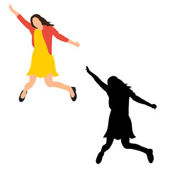 isolated, silhouettes of girls jumping, joy, flat style