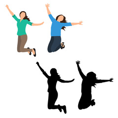 Fototapeta na wymiar vector isolated silhouettes of girls jumping