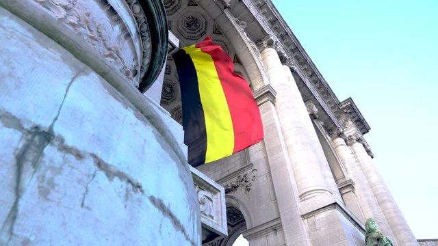Belgium flag waving from Arcade du Cinquantenaire
