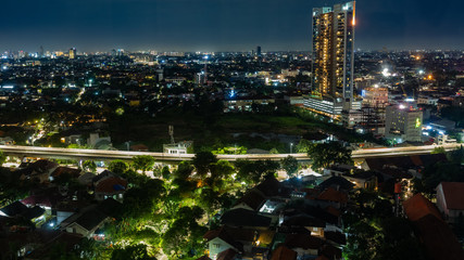 Jakarta skyline and transportation at night