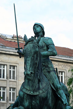 Reims, France. Equestrian statue of Joan of Arc (Jeanne d'Arc), made by Paul Dubois and placed in front of the Cathedral of Our Lady