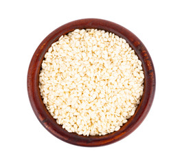 white sesame seed in bowl on white background