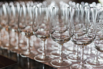 Empty wine glasses on a table