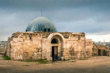 Naklejka premium View of the monumental gateway of the Umayyad Palace in the Amman Citadel, Jordan, Middle East