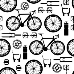 Bicycles. Seamless pattern of bicycle parts.