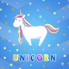 Girlish Unicorn with Rainbow Mane and Sharp Horn