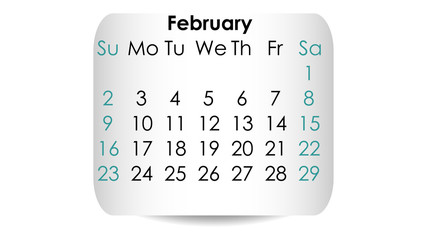 February 2020 vector. Calendar 2020 vector design. Date on the curved stickers 