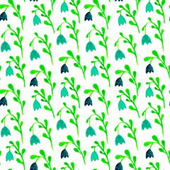 Cute watercolor floral seamless pattern. Green boh