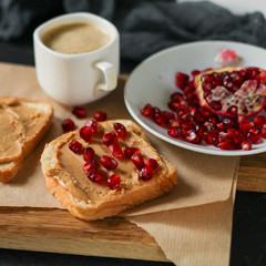 sandwich pomegranate, peanut butter (sweet snack). Top Food background