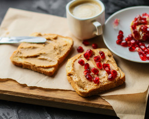 sandwich pomegranate, peanut butter (sweet snack). Top Food background