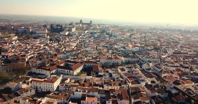 Drone Aerial view of the Cityscape Evora Alentejo Portugal