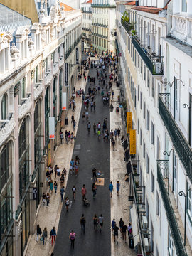 Overview of the city with Pedonal Street, Chiado, Lisbon, Portugal