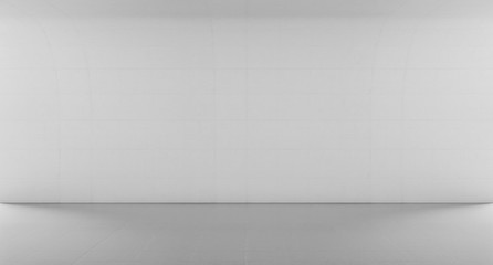 Empty abstract white space with curve wall. Modern blank showroom with floor. Future concept background. 3d rendering.