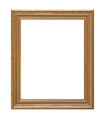 Golden frame for paintings, mirrors or photo isolated on white background