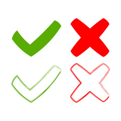 icons tick and cross, signs green checkmark ok, and red x icons