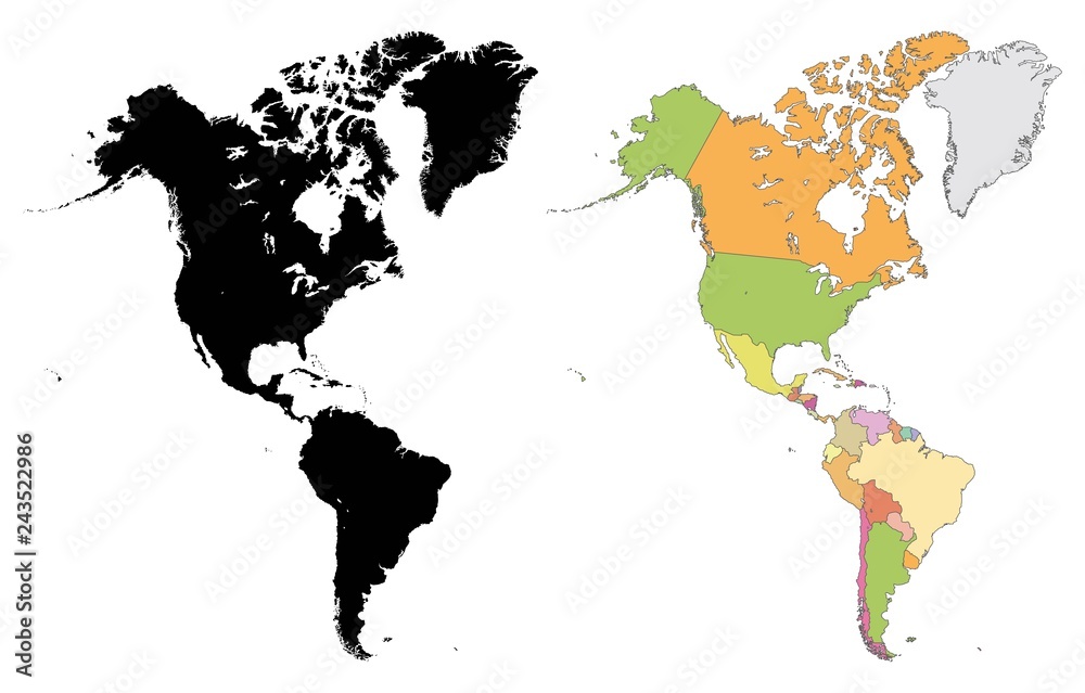 Wall mural outline and political map of americas