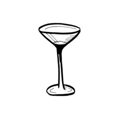 Drawn sketch, glass goblet isolated on white background, Vector