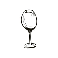 Drawn sketch, glass goblet isolated on white background, Vector