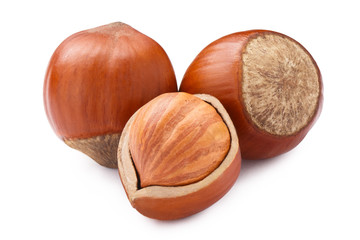 Hazelnuts, isolated on white background
