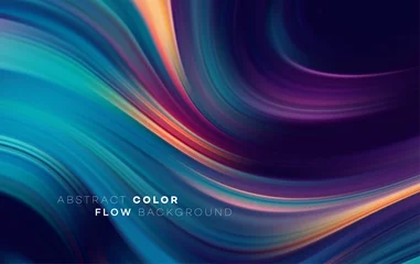 Fotobehang Modern colorful flow poster. Wave Liquid shape in black color background. Art design for your design project. Vector illustration © vik_y