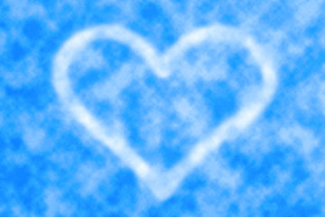 Beautiful realistic fluffy cloud in shape of heart in center of blue sky at clear day. Natural background with heart cloud with copy space. Love symbol close-up. Valentine day image in pastel tones.