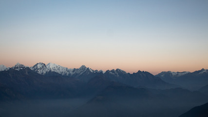 Fototapeta na wymiar Range of Himalayas as seen from Laurebinayek, Nepal