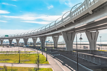 Fototapeta premium View of the high-speed highway bridge with a turn.